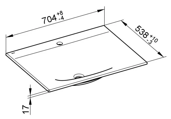 Раковина керамическая 70 см для смесителя на 1 отверстие Keuco Edition 11 31140 310701 (детальная фотография), накладные (на столешницу)