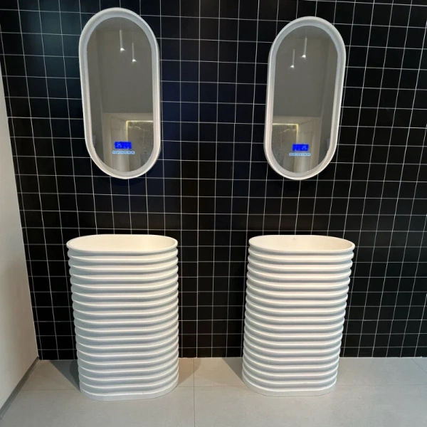 Раковина Abber Stein 58 см белая матовая AS2550-H (детальная фотография), круглой формы, моноблок