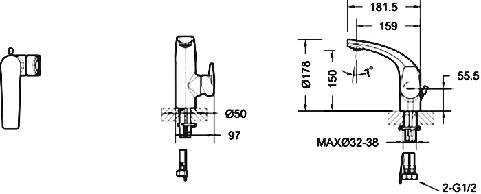 Смеситель для раковины Bravat Nizza с донным клапаном F1353387CP-RUS (детальная фотография), для раковины