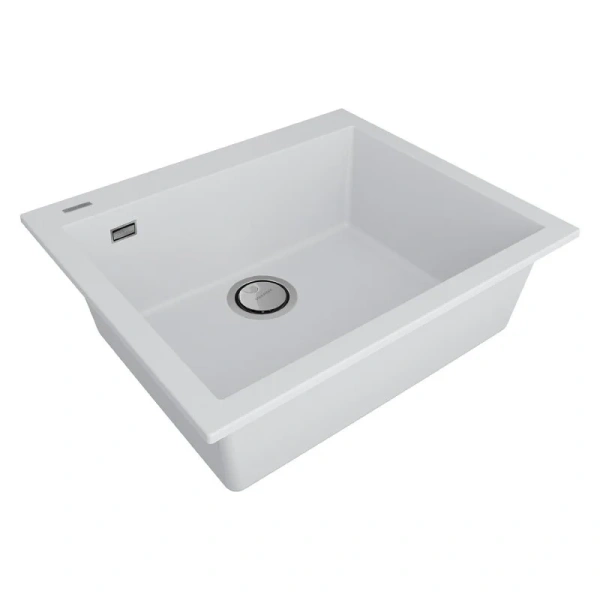 Мойка для кухни Paulmark Decoration 60 см белая матовая PM936051-WH (детальная фотография), из искусственного гранита