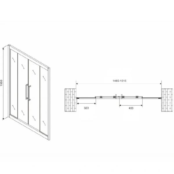 Душевая дверь в нишу Abber Schwarzer Diamant 150 см профиль черный AG33150BH (детальная фотография), современные, hi-tech