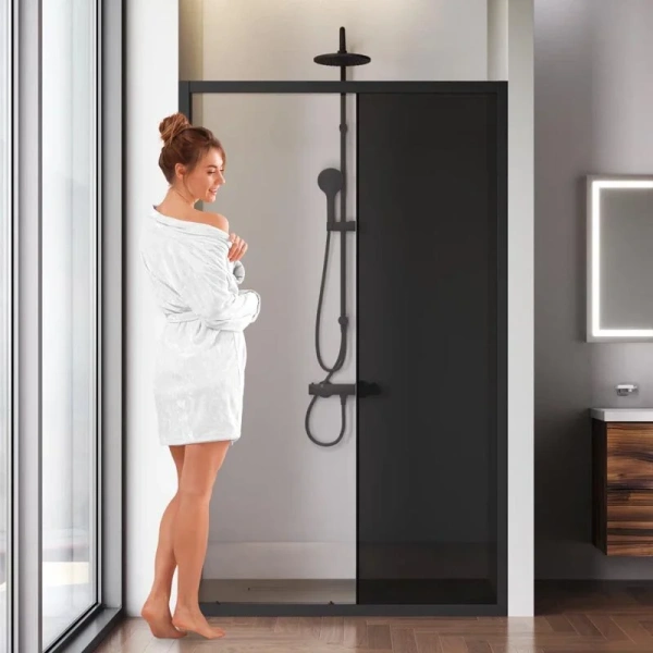 Душевая дверь в нишу AM.PM Gem Solo 120 см профиль черный стекло тонированное W90G-120-1-195BG (детальная фотография) index_1