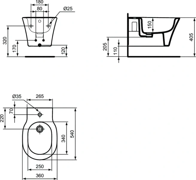 Биде с инсталляцией Ideal Standard Prosys Connect Air с отверстием под смеситель D212101 (детальная фотография), подвесные