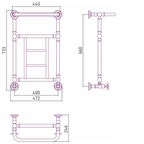 Полотенцесушитель водяной Сунержа Ренессанс 40х66 см шампань 020-0282-6640 (детальная фотография), классические, ретро