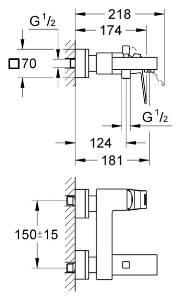 Смеситель для ванны Grohe Eurocube 23140000 (детальная фотография), для ванны