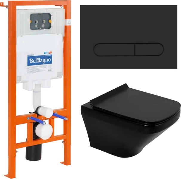 Унитаз с инсталляцией Belbagno Sela кнопка черная BB3201CHR-MB/BB3201SC-MB/BB002-80/BB007-PR-NERO.M (детальная фотография)