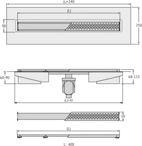 Душевой лоток BERGES C1 Brise 40 см матовый хром 090029 (детальная фотография), нет в наличии