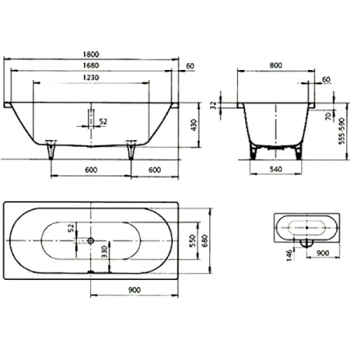 Ванна стальная Kaldewei Classic Duo mod. 110 180x80 см с покрытием Anti-SlIp 291030000001 (детальная фотография), современныe, hi-tech