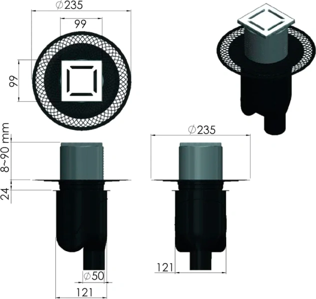 Душевой трап BERGES PLATZ Norma 10 см хром 091058 (детальная фотография), с мокрым затвором