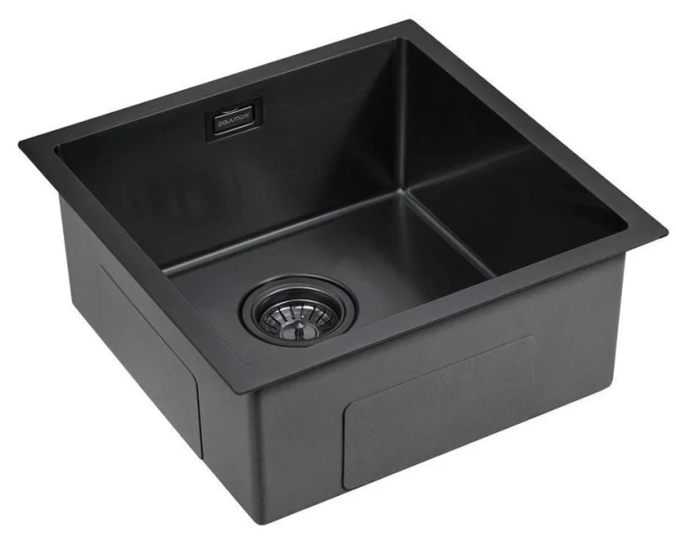 Мойка для кухни Paulmark Aller 44 см вороненая сталь PM904444-GM (детальная фотография), из нержавеющей стали, стальные, металлические