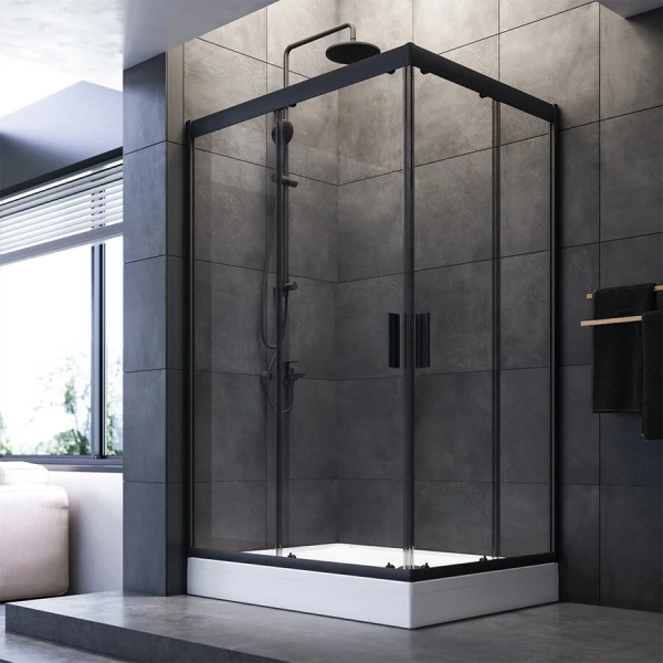 Душевой уголок Am.Pm Gem 120х90 см профиль черный W90G-404-120290-BT (детальная фотография), стеклянные, угловые, без поддона