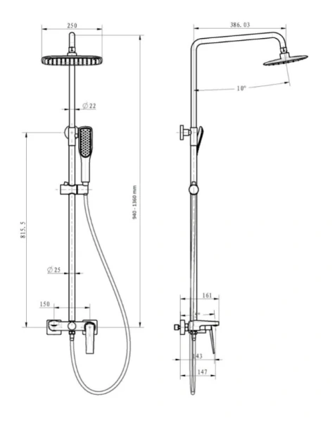 Душевая стойка Boheme Venturo белая/хром 378-W (детальная фотография), современные, hi-tech