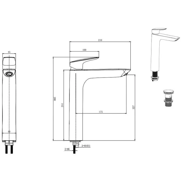 Смеситель для раковины Акватек Вега AQ1005 с донным клапаном (детальная фотография), для раковины