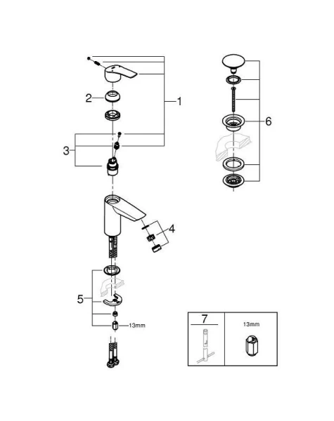 Смеситель для раковины Grohe Eurosmart с донным клапаном 23922003 (детальная фотография), современные, hi-tech
