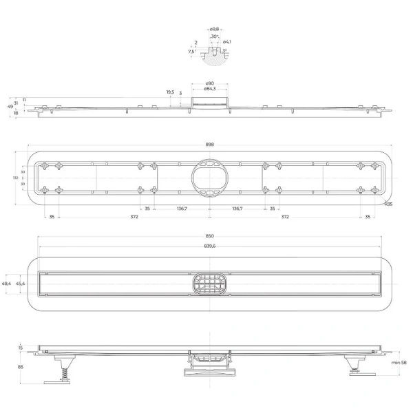 Душевой лоток BelBagno Luce 90 см хром матовый BB-LD-LUCE-90-CR (детальная фотография), душевой лоток