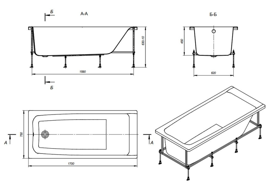 Ванна акриловая Roca Elba 170х75 см без гидромассажа 248507000 (детальная фотография), без гидромассажа, недорогие, большие