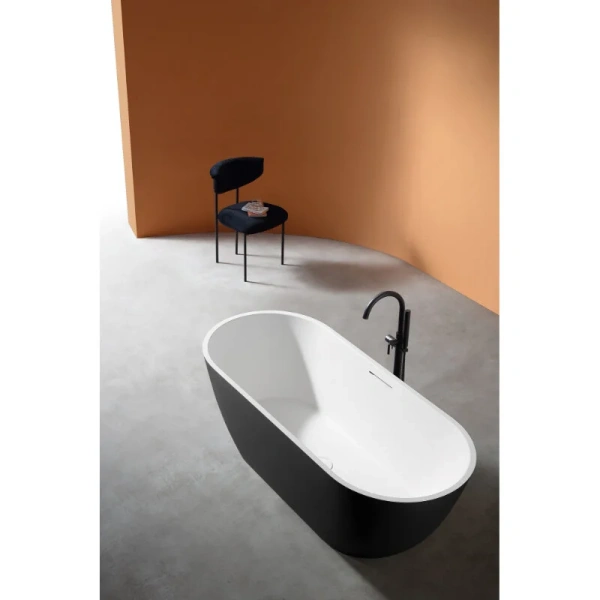Ванна из искусственного камня Abber Frankfurt 170x75 см черно-белая матовая AM9941BW (детальная фотография), современныe, hi-tech