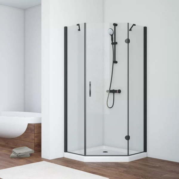 Душевой уголок профиль черный глянцевый стекло прозрачное Vegas-glass AFA-Pen 100 02Г 01 R (детальная фотография)