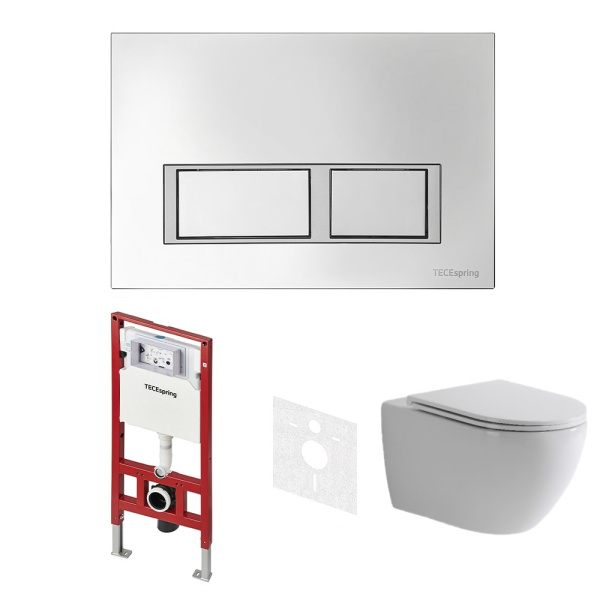 Унитаз с инсталляцией Tece TECEspring панель смыва хром глянцевый K955201WCRP (детальная фотография)