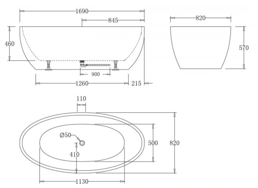 Ванна акриловая BelBagno 170x80 см отдельностоящая без перелива BB69-1700-W0 (детальная фотография), акриловые