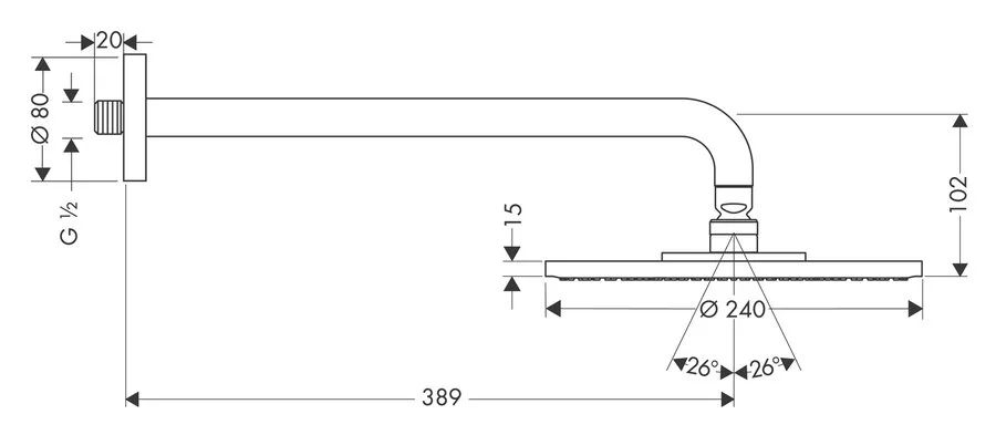 Верхний душ Hansgrohe Raindance S с держателем 27474000 (детальная фотография), современные, hi-tech