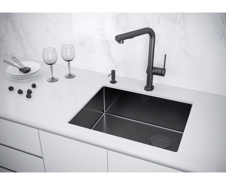 Мойка для кухни Paulmark Next-Skew 54 см вороненая сталь PM885444-GM (детальная фотография), из нержавеющей стали, стальные, металлические