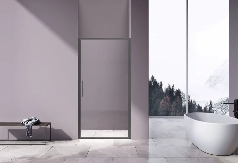 Душевая дверь в нишу Vincea Slim 90 см профиль вороненая сталь стекло прозрачное VDP-4SL900CLGM (детальная фотография), 90 см