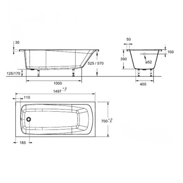 Ванна акриловая Jacob Delafon Patio 150х70 E6810RU-01 (детальная фотография), акриловые