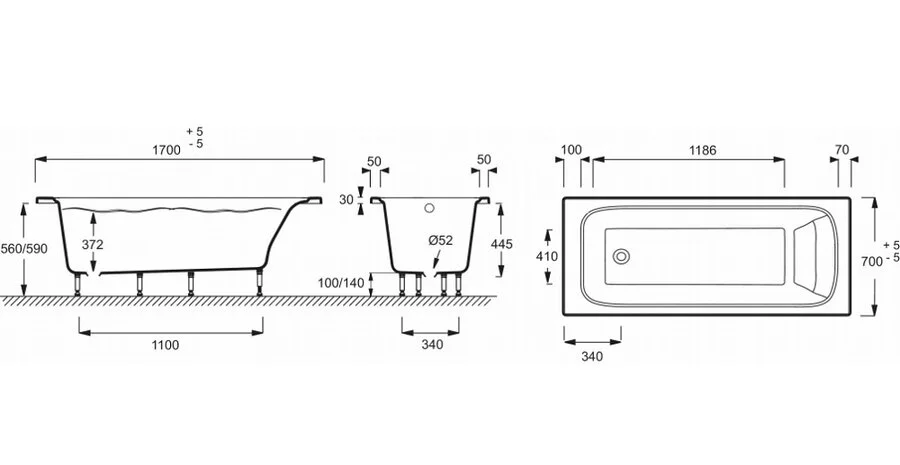 Ванна из искусственного камня Jacob Delafon Elite 170х70 см белая E6D030-00 (детальная фотография), современныe, hi-tech