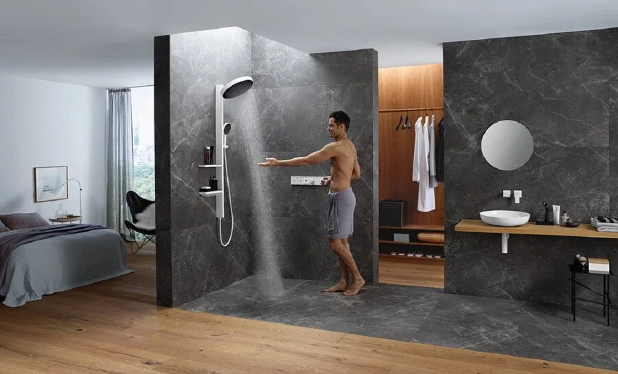 Смеситель для душа Hansgrohe RainSelect 15380000, термостатический (детальная фотография), хром, бронза, золото, белые, черные