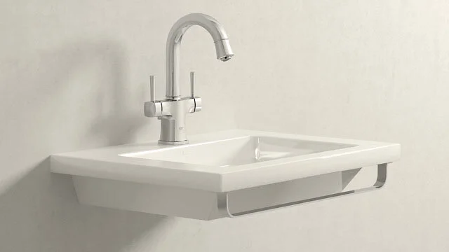 Смеситель для раковины, хром, Grohe Grandera 21107000 (детальная фотография), округлая форма, с донным клапаном
