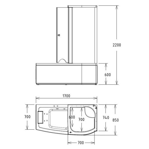 Акриловая ванна правосторонняя пристенная Gemy G8040 B R (детальная фотография), с гидромассажем, большие, глубокие