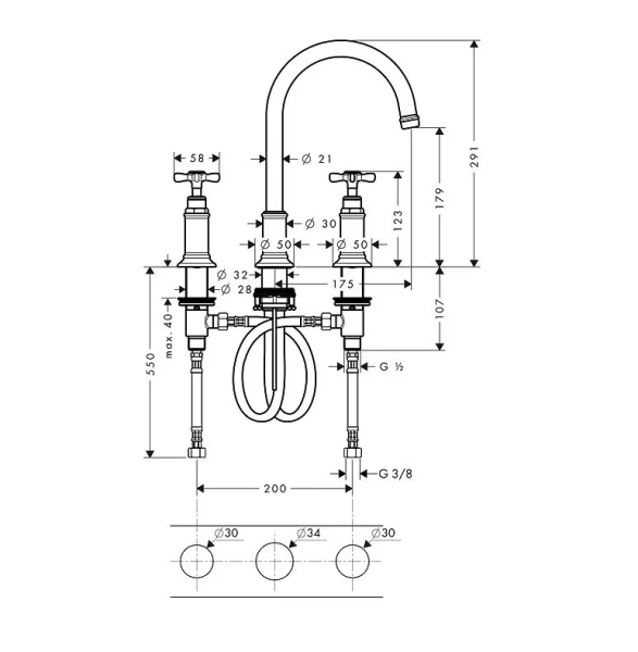 Смеситель для раковины шлифованный никель Axor Montreux 16513820 (детальная фотография), для раковины