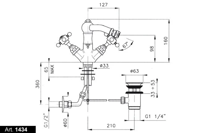 Смеситель для биде, ручка 18 D.Anglaises, Nicolazzi D.Anglaises 1434 (детальная фотография), современные, hi-tech