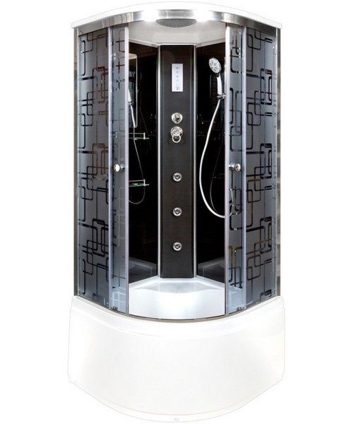 Душевая кабина Deto BM 90х90 см с электрикой и гидромассажем BM4590GM+ELBLACK (детальная фотография), полукруглые, четверть круга