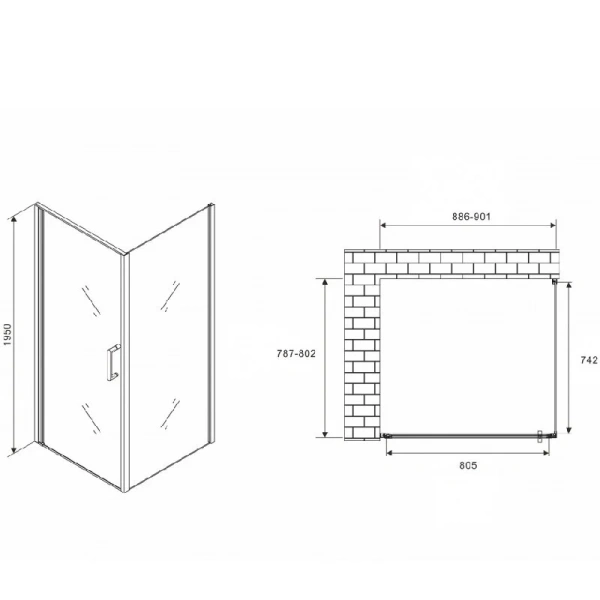 Душевой уголок Abber Sonnenstrand 90х80 см профиль черный AG04090B-S80B (детальная фотография), прямоугольные