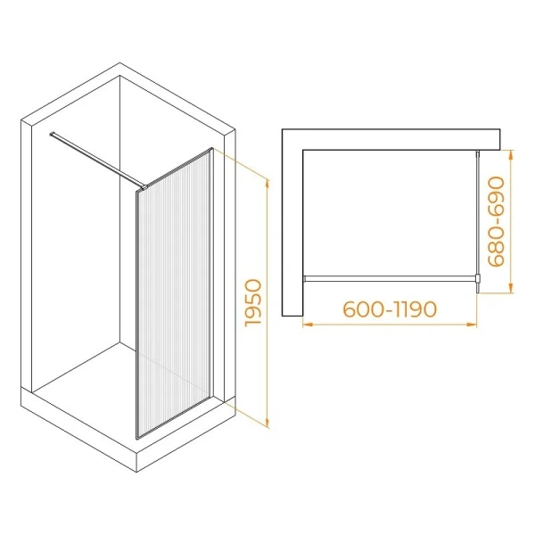 Душевая перегородка RGW Walk In WA-08B 70 см профиль черный 06100807-154 (детальная фотография), современные, hi-tech