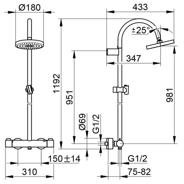 Душевая система, хром, Keuco Plan Blue 53924 010200 (детальная фотография), современные, hi-tech