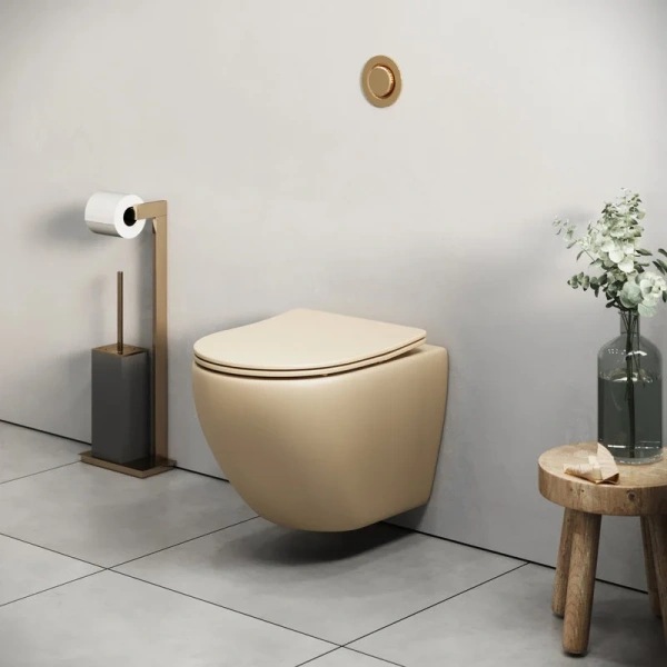 Унитаз подвесной Grossman бежевый матовый GR-4455BEMS (детальная фотография), безободковые, сиденье с микролифтом , с антивсплеском