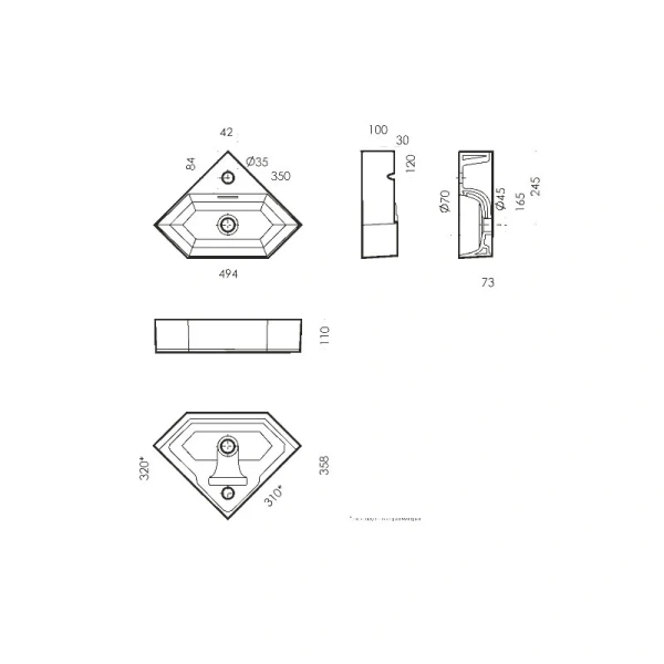 Раковина Sanita Luxe Line 50 см угловая WB.CR/Line/35-C/WHT.G/S1 (детальная фотография), современные, hi-tech