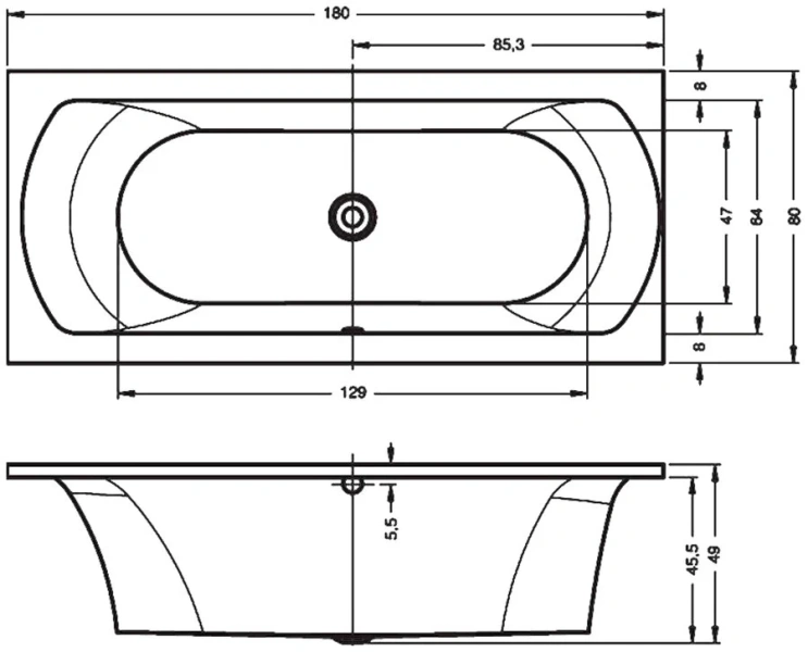 Ванна акриловая Riho Lima bb4600500000000 180х80 см (детальная фотография), акриловые