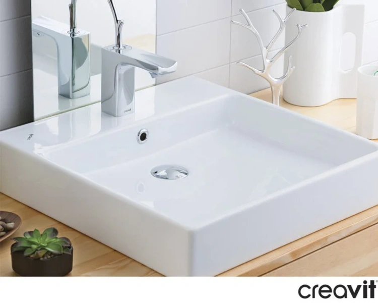 Раковина Creavit Next 50 см квадратная NX255-00CB00E-0000 (детальная фотография), подвесные, накладные (на столешницу), пристенные