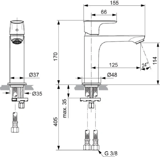 Смеситель для раковины Ideal Standard Connect Air без донного клапана A7015AA (детальная фотография), для раковины