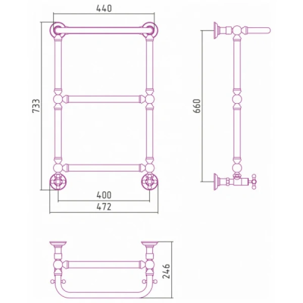 Полотенцесушитель водяной Сунержа Ренессанс 40х66 см черный матовый 31-0281-6640 (детальная фотография), классические, ретро