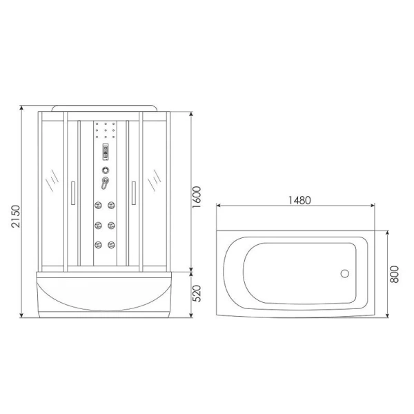 Душевая кабина Erlit Comfort ER4515TP-C 148x80 см прямоугольная (детальная фотография), прямоугольные