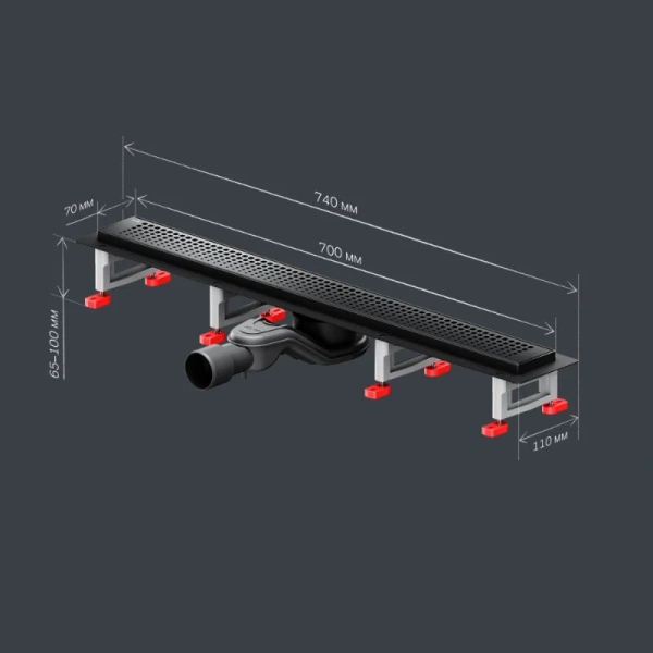 Душевой лоток Am.Pm MasterFlow 70 см черный матовый W01SC-P11-070-01BM (детальная фотография), для монтажа в пол