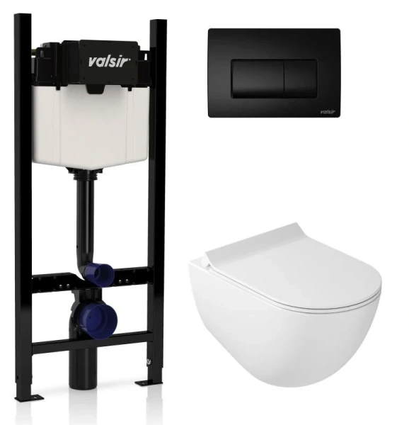 Унитаз с инсталляцией Valsir Dream с черной матовой клавишей KIT VSBM 7317 Slim P1 (детальная фотография)