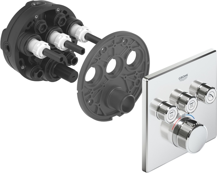 Смеситель для душа Grohe Grohtherm SmartControl термостатический хром 29126000 (детальная фотография), из латуни, прямоугольная форма