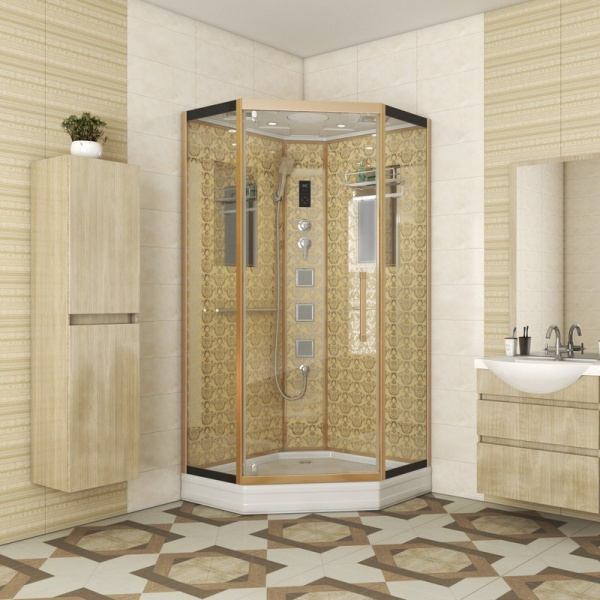 Душевая кабина Niagara Luxe 7717 90х90 см многоугольная (детальная фотография), угловые, недорогие, для дачи, с гидромассажем, c тропическим душем, с вентиляцией, с крышей