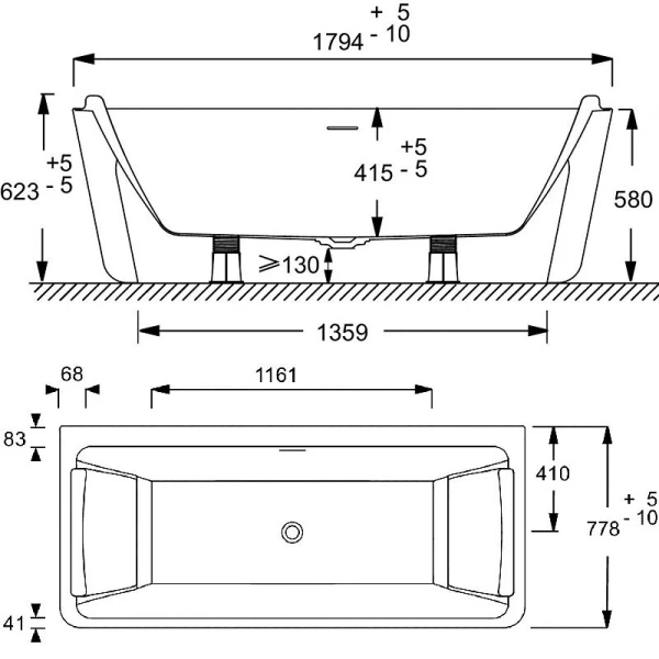 Ванна акриловая Jacob Delafon Reve 180x80 см приставная E6D440-0 (детальная фотография), современныe, hi-tech